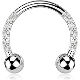 Melighting Titanium Septum Rings G23 Septum Jewelry Nose Rings Hoop 16G Clear CZ Horseshoe Daith Earrings Helix Earrings Tragus Piercing Jewelry Body Piercing Jewelry Women Men