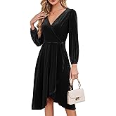 Meetjen Women's V Neck Velvet Formal Long Sleeve Dresses Flowy Fall High Low Elegant 2025 Midi Winter Cocktail Party Dress