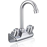 Sepaitek 4" Center Hand Sink Faucet Kitchen Faucet Wall Mount Back Mount, Commercial Sink Faucet for Restaurant Triple 3 Compartment Sink, Gooseneck Knob Handle 2 Hole Industrial Laundry Bar, Brass