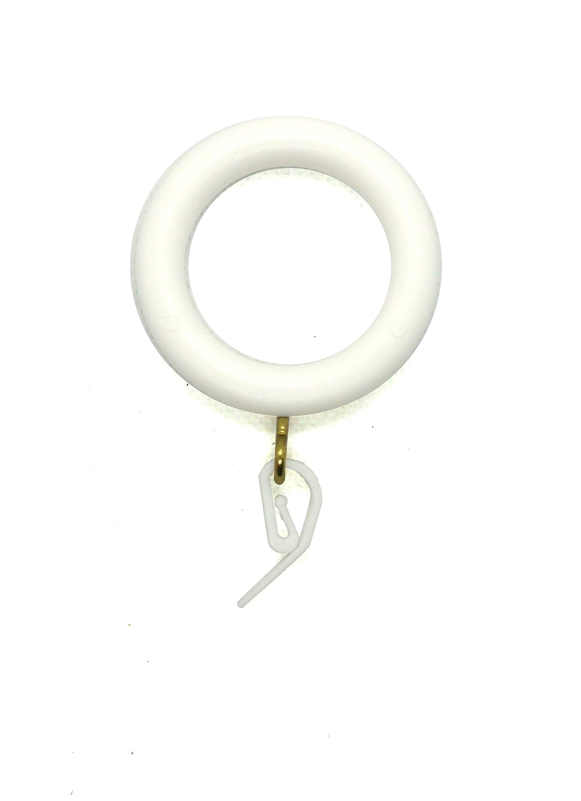 Curtain Rings White Plastic wood effect 36mm Inner Diameter x 55mm Outer Diameter x 9mm Thick with golden Eyelets and white Hooks Pack of 10 (White Large Rings 36mm id)