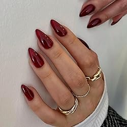 Wine Red Press on Nails Almond Shaped 48Pcs Neutral