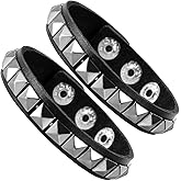 JAZTAKU PU Leather Spike Bracelet for Men Women Punk Gothic Cuff Bangle Adjustable Spiked Studded Bracelet Black Wristband