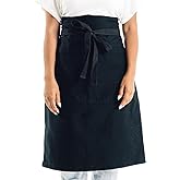 CALDO 10.5 oz Cotton Bistro Apron - Professional Grade with 3 Pockets, Tall Length 23 x 27 with 40 Inch Waist Ties - Durable Unisex Uniform (Black)