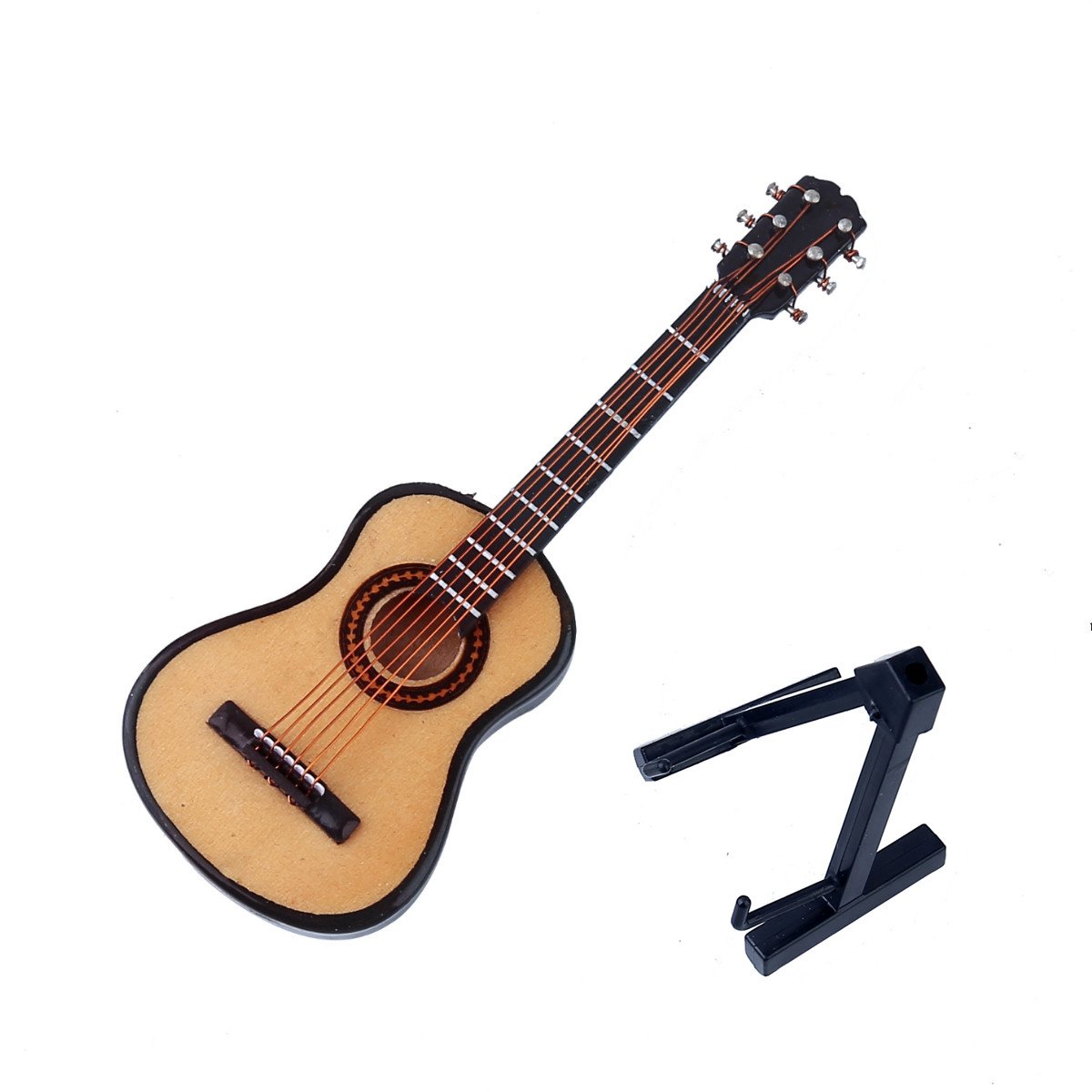 Dselvgvu Wooden Miniature Guitar with Stand and Case Mini Musical Instrument Guitar Replica Collectible Figurines Dollhouse Accessories Model Home Decoration Display Ornament (3.94