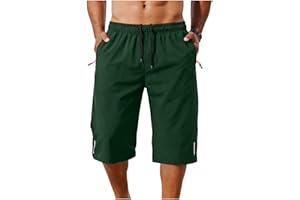 Men's Capris Summer Below Keen 3/4 Capri Pant Sports Workout Athletic Beach Casual Crop Trousers with Zip Pocket