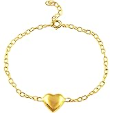 Gold Heart Charm Bracelet – Dainty Adjustable Chain Jewelry for Women and Girls – Minimalist Love Bracelet Gift for Her – 18 inch AAA+ Quality (heart bracelet)