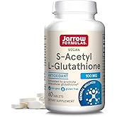 Jarrow Formulas S-Acetyl L-Glutathione Tablets - 100 mg - 60 Count - Dietary Supplement - Stable Form of L-Glutathione - for Antioxidant Support and Detoxification - Non-GMO - Gluten Free