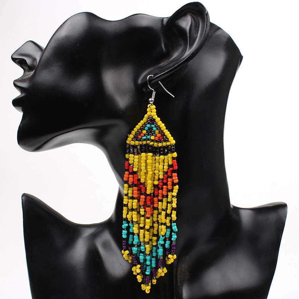 Native Beaded Earrings Native America Indian Jewelry Native Beadwork Native Earrings Native Americans Jewelry Boho Long Earrings for Women (Color 2)