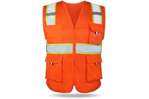 HYCOPROT Reflective Safety Vests High Visibility Mesh Breathable Workwear with Pockets and Zipper, Meets ANSI/ISEA Standards