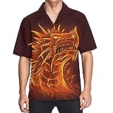 visesunny Hawaiian Shirt for Men Fire Dragon Black