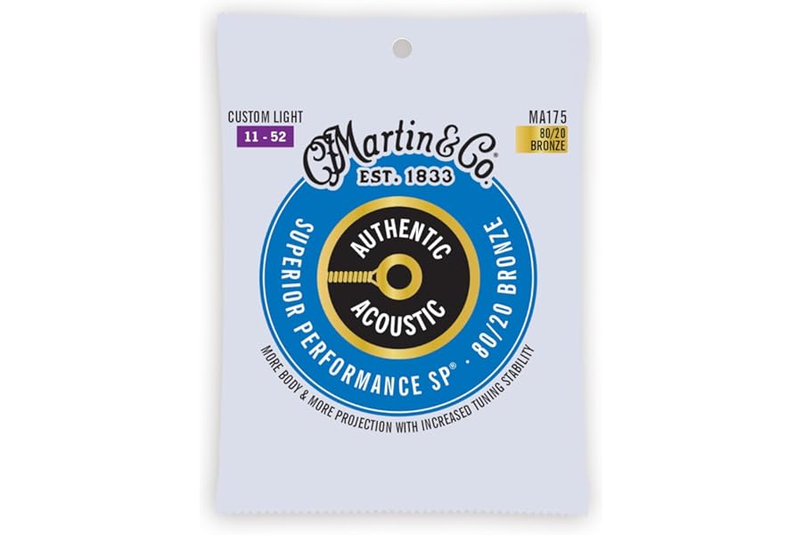 Martin Authentic Acoustic Guitar Strings, Superior Performance Custom Light 11-52, 80/20 Bronze