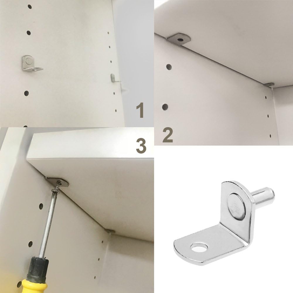 BIGTEDDY - 30x 5mm L-Shaped Support Furniture Kitchen Cabinet Closet Bookcase Shelf Bracket Style Pegs Hardware with Hole Nickel Plated: Home Improvement