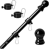 RSOTC Flag Poles for Outside House 6FT Stainless Steel Metal Black Flag Pole kit Tangle Free Residential Heavy Duty for Truck,House,Porch,Yard,Boat Suitable for 3x5 Heavy Garden Flag (06Black, 6ft)