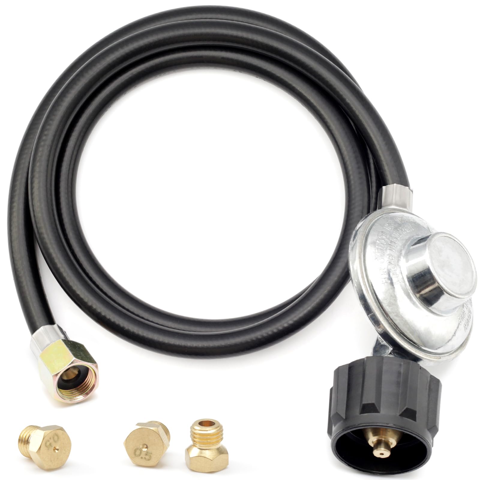 Photo 1 of Erchon 23080901 Natural Gas to Propane Conversion Kit with 1 Propane Regulator Hose (5FT) & 3 Jet Orifice nozzles, Compatible with Weber Genesis/Genesis II Grills, NG to LP Conversion Sets