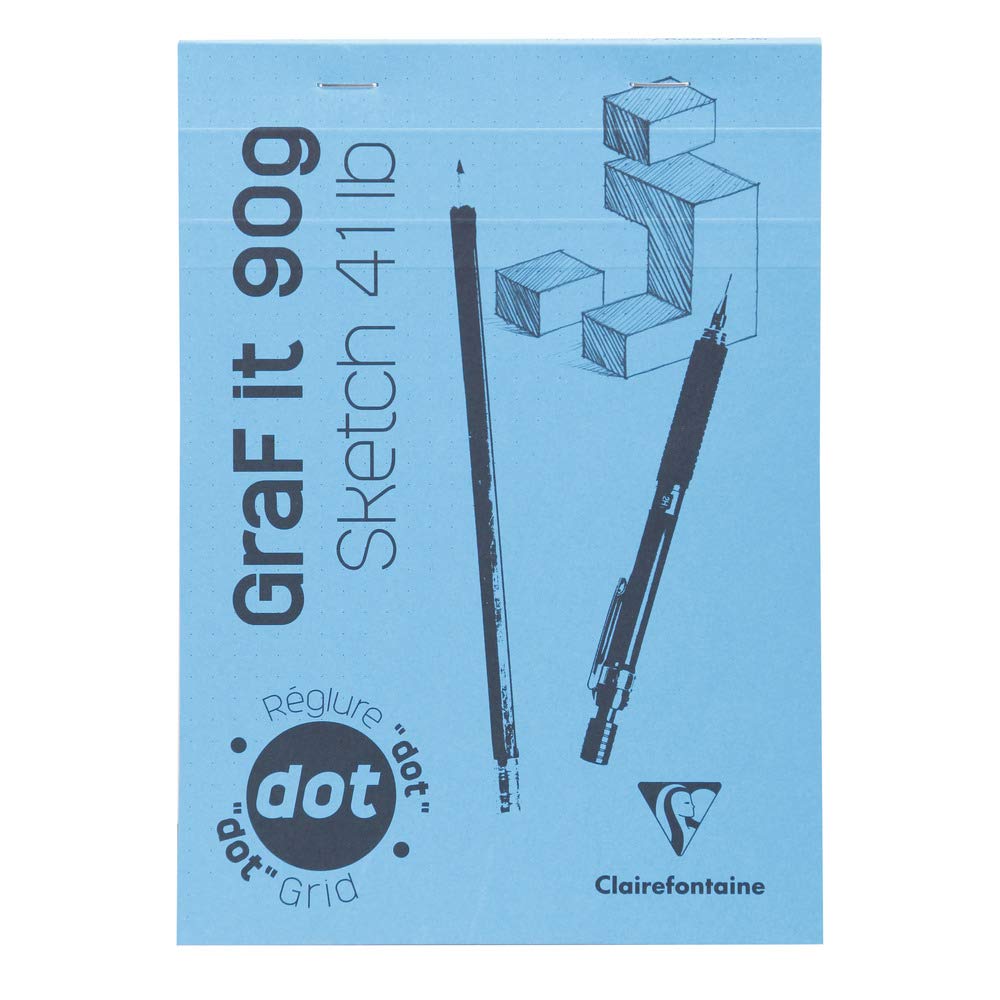 Clairefontaine - Ref 96693C - Graf It White Glued Dot Grid Sketch Pad (80 Sheets) - A4 Size, 90gsm Drawing Paper, Sky Blue Cover, Microperforated Sheets, Top Glued