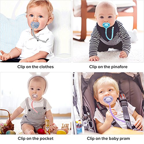 Pacifier Clips, Pack of 4 Teething Ring Holder for Babies, Soft Flexible Holder Leash for Pacifiers, Hand-Made Braided Baby Teething Soothie Band for Girls& Boys