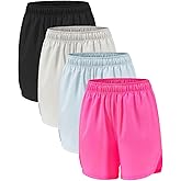 Celfaeree 4 Packs Girls Athletic Shorts with Pockets Running Active Shorts Dry-Fit, Sports Workout Shorts for Kids Teens