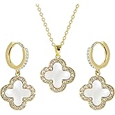 LaBling Studded Clover Necklace with Studded Hoop Earrings for Women | Designer Jewelry Set| Lovely Gift for Women