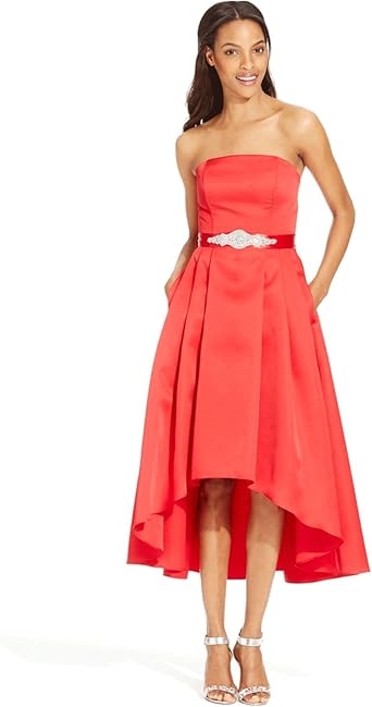 strapless satin high low dress