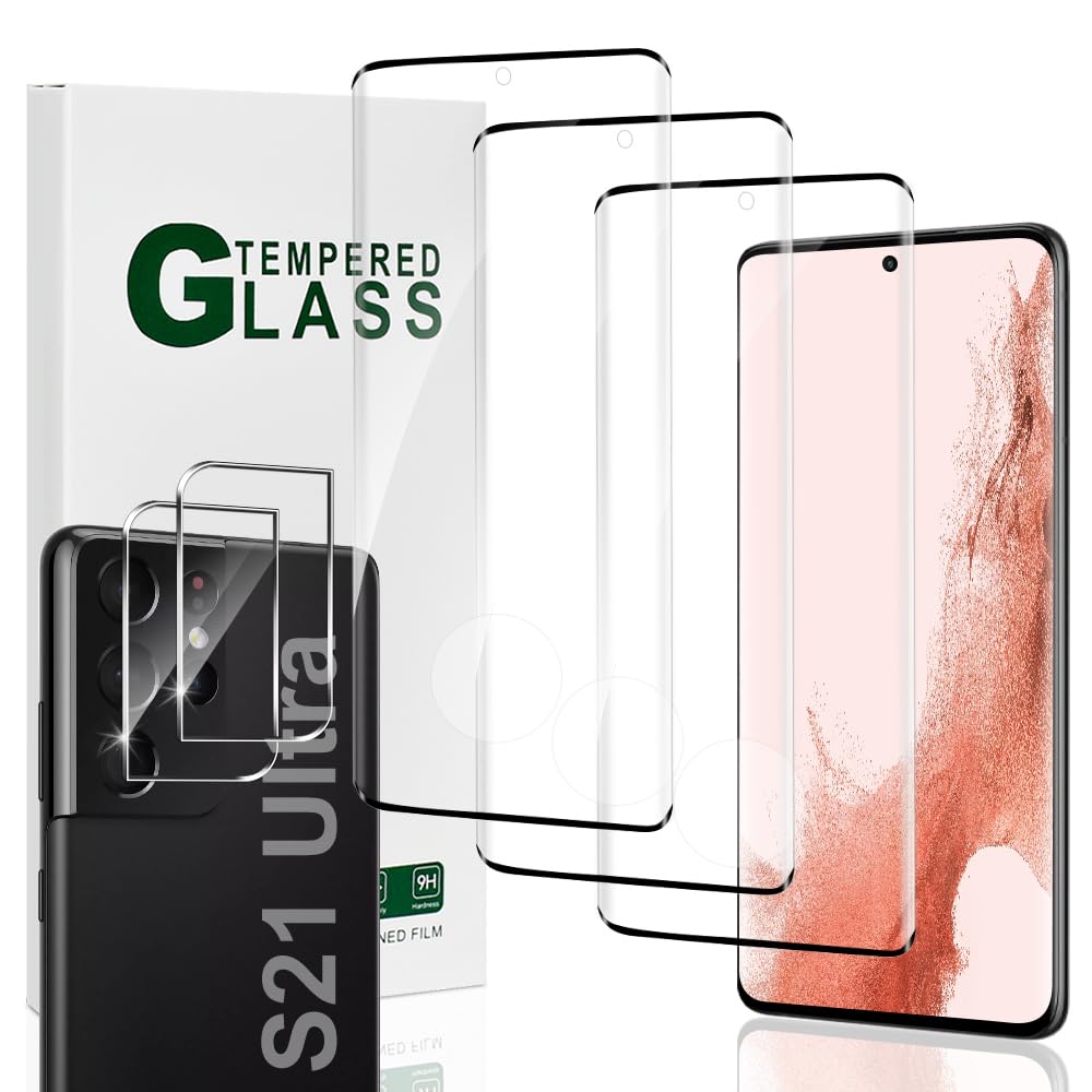[3+2 Pack] Galaxy S21 Ultra Screen Protector, 9H Hardness Tempered Glass Screen Bubble-Free, Easy Installation,for Samsung Galaxy S21 Ultra Glass Screen Protector 6.8 Inch