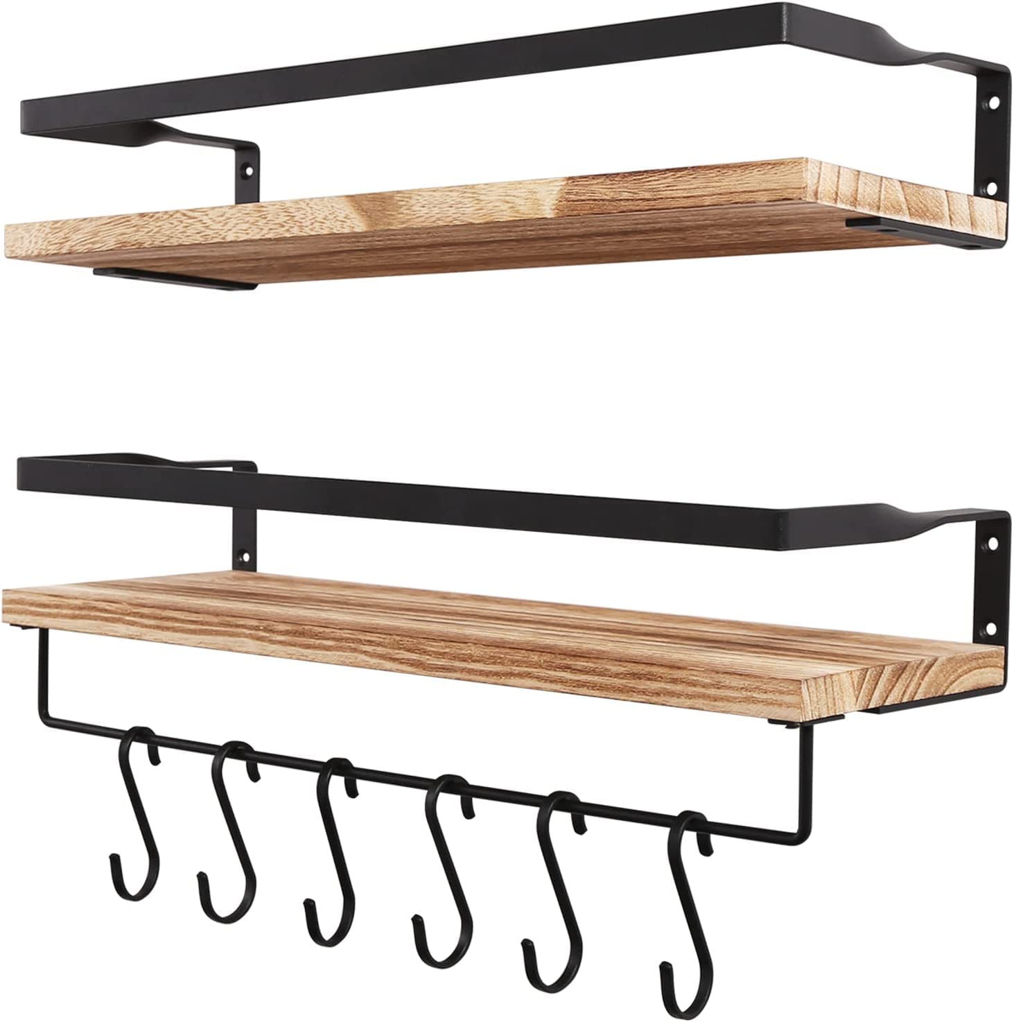 Photo 1 of Floating Shelves, Wall Shelf Outdoor, 42x15x8 cm, Shelving Unit for Wall, Towel Holder 6 Hooks, Kitchen Spice Rack, Storage Organiser Shelf for Bedroom, Bathroom, Living Room, Office