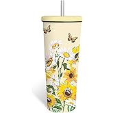 WWHSAI White Daisies Sunflowers Tumbler 24oz, Daisy Aesthetic Gifts Sunflowers Stainless Steel Coffee Cup, Double Wall Vacuum Insulated Travel Mug, Christmas Birthday Gifts for Women Friend Sister Her