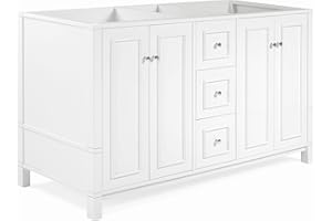 Alaterre Furniture Williamsburg 60 Inch Double Sink Bathroom Vanity - Freestanding Cabinet Without Top - Large Soft-Close Wood Vanity (White)