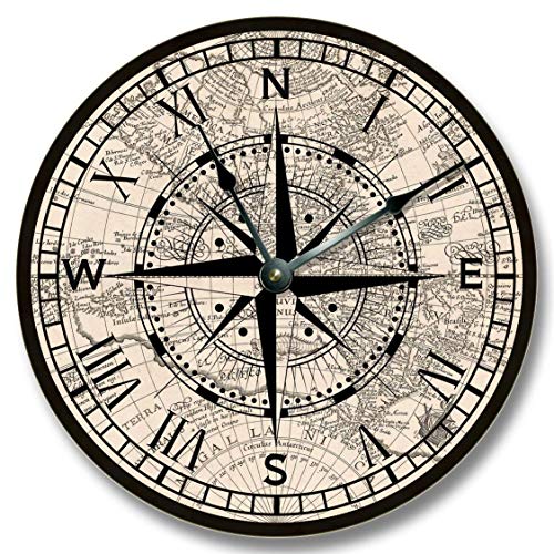 Fancy This Compass Rose With Old Map Pattern Wall Clock Beachy