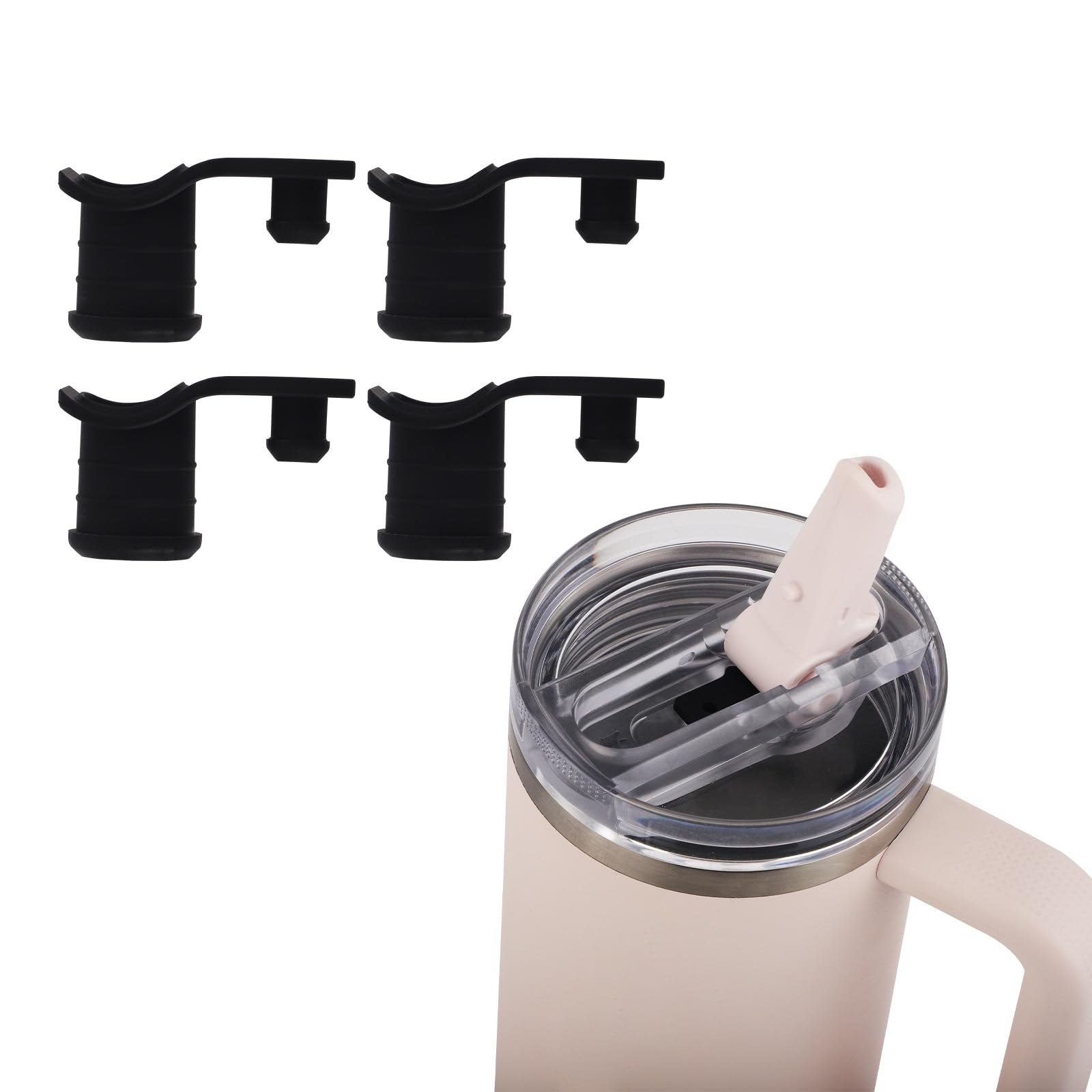 Photo 1 of 4pcs Replacement Leak Stopper Compatible with Stanley Quencher ProTour Flip Straw Tumbler 30oz, Silicone Seal Plug Part Water Bottle Lid Spill Accessories Supplies BPA-Free (Black)
