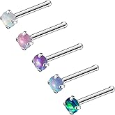 Ruifan ASTM F136 Titanium Nose Rings 18G 20G 22G Jeweled Mix Color Round Opal Nose Studs Ring Screw L-Shaped Bone Hypoallergenic Body Piercing Jewelry for Women 1.5mm 2mm 2.5mm 3mm 5PCS