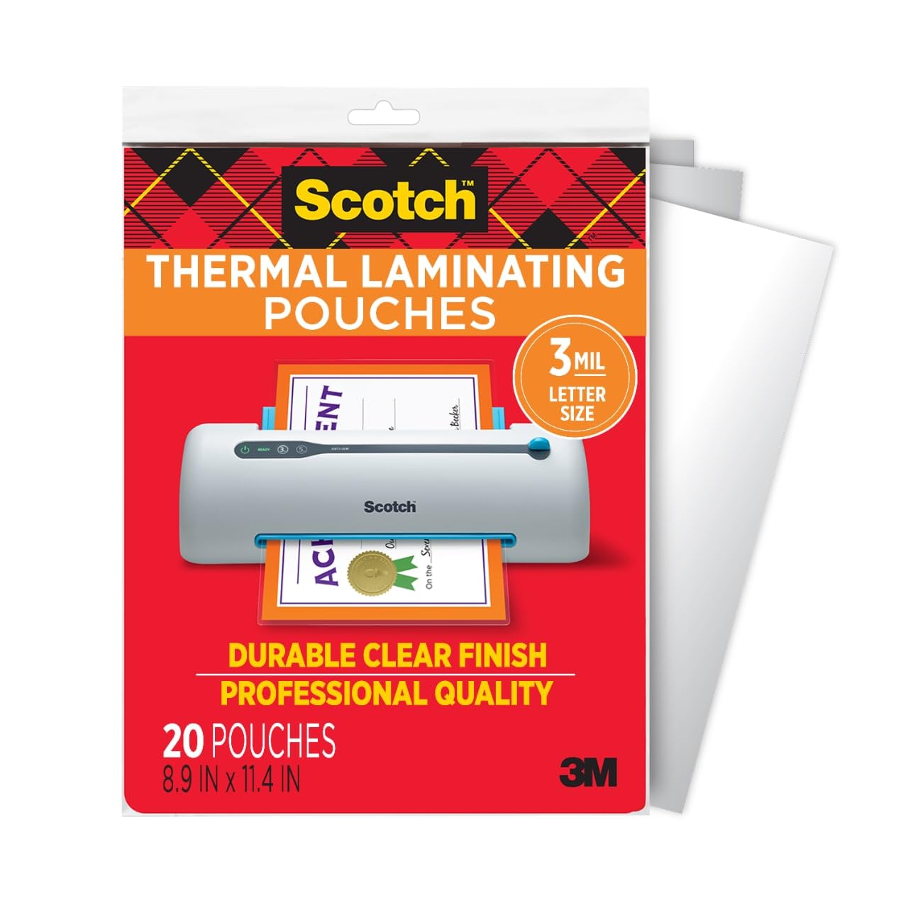 Scotch Letter size thermal laminating pouches, 3 mil, 11 1/2 x 9, 20/pack,