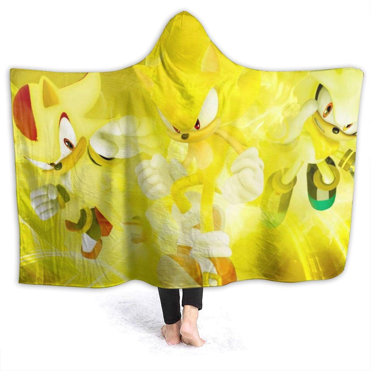 Spring Wearable Blankets for Mens Womens, Super Sonic Super Shadow Super Silver Hooded Blankets for Preschool, Home, Large Throw Blanket, 80 x 60 inch