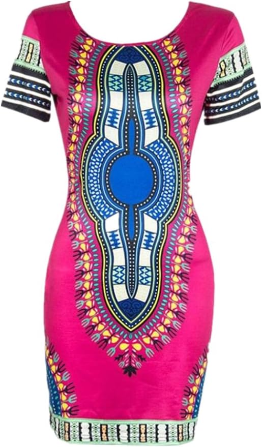 SHOBDW Women Womens Dresses, Traditional African Print Dashiki Bodycon Sexy Short Sleeve Dress