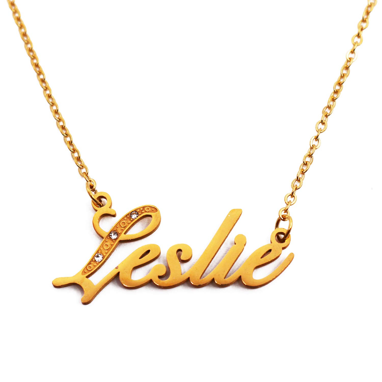 Leslie Name Necklace Personalised Italic Gold Tone, Custom Dainty Name Pendants, Jewellery for Ladies, Girlfriend, Mother, Sister, Friends