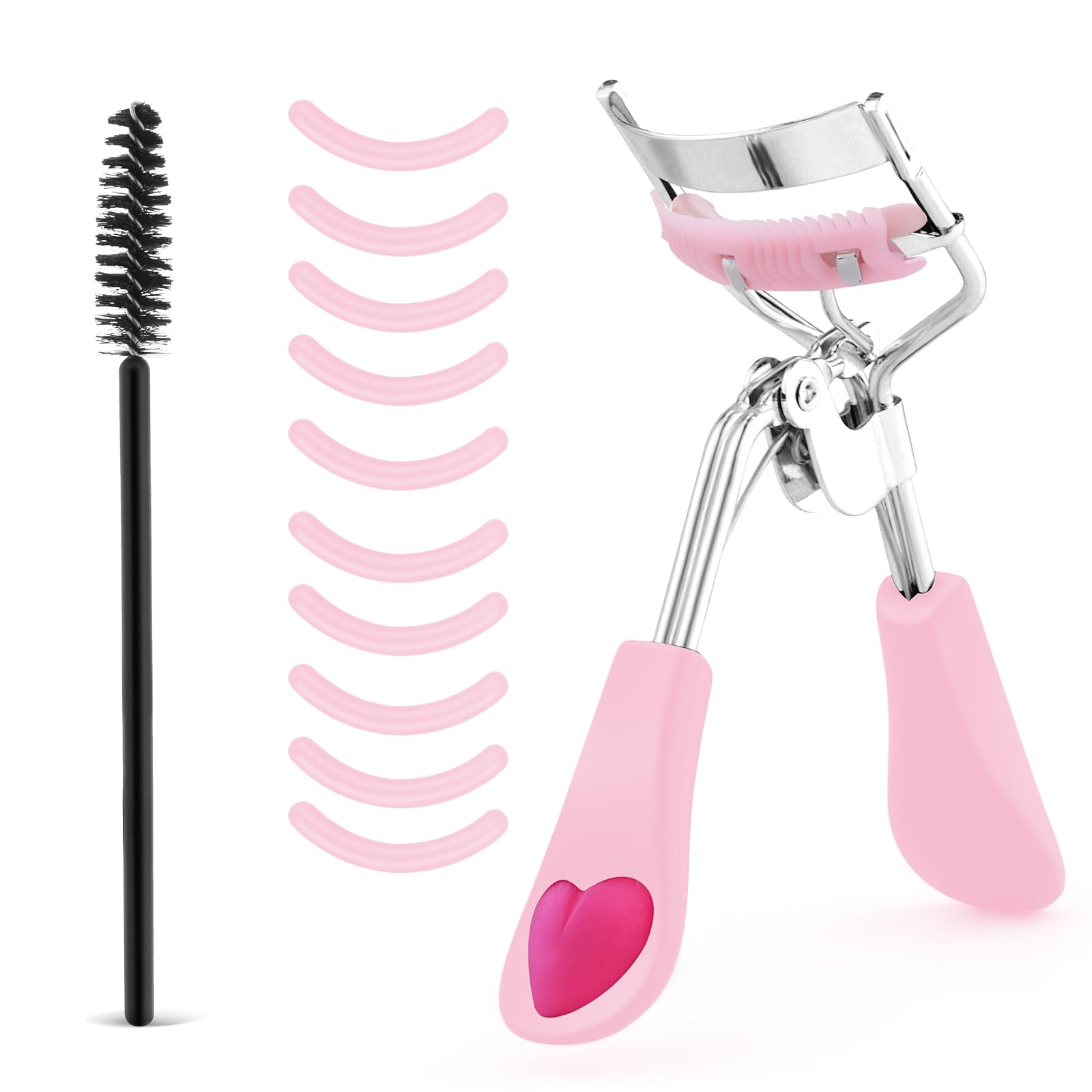 Sibba 3Pcs Lash Curler Set, No Pinching or Pulling, Long Lasting Eyelash Fit All Eye Shapes, Professional Makeup Tool Eyelashes with 10 Pieces Silicone Refill Pads and Brush(Pink), 3.0 count
