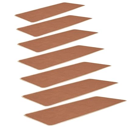 SLB Works Polypropylene Fiber Stair Tread Carpet Solid Camel Color, with Self-Adhesive Side Nylon Buckle Mounting, Non-Slip Carpets 9.4 L x 25.6 W, Stairs Treads Mats, Set of 7