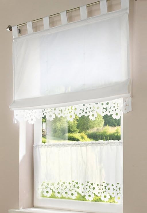 H*B 30*90cm, Weiß EZ GLAM Scheibengardine mit Lasercut Blumen Gardine