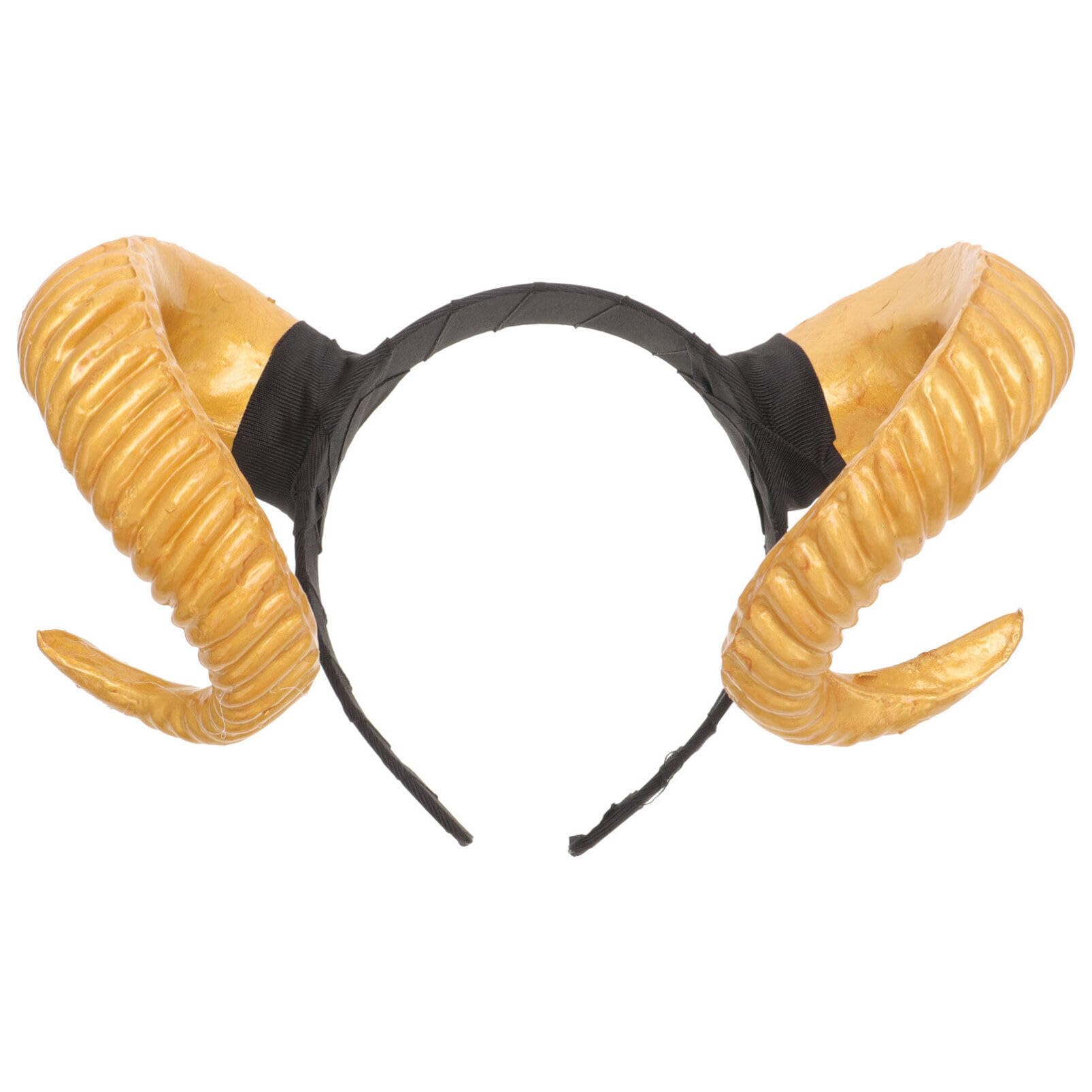 minkissy Devil Horns Headband Maleficent Horns Headband Ox Horn Headband Cow- Horn Shape Headband for Party Halloween ( Golden ), 27x13cm