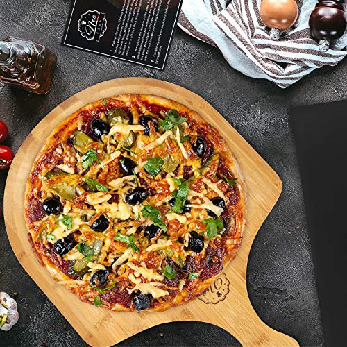 NeoCasa Black Cordierite Ceramic Coated Pizza Stone Pan Set with Bamboo Pizza Peel & Pizza