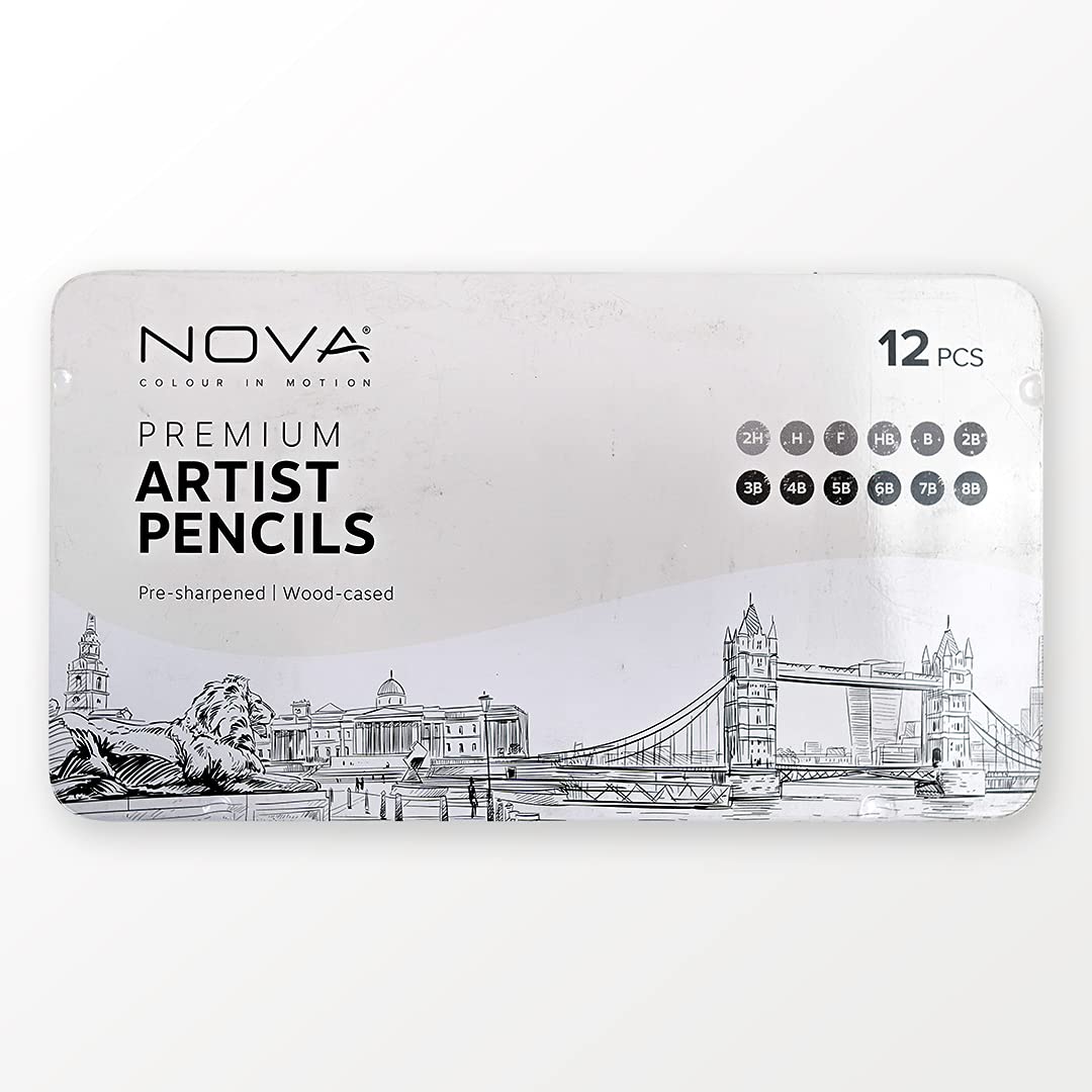Nova Premium, Professional Set-12 Pieces (2H-8B), Ideal for Drawing Art, Sketching, Shading, Pencils for Beginners & Pro Artists, Wood, Multi, One Size