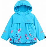 JiAmy Toddler Girls Winter Coat Fleece Lined Waterproof Hooded Jacket 1-8Y | Warm A-line jacket with thick fleece, elastic-fit hood, raglan sleeves and reflective detail; colorful winter wear, ages 1-8