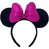 CHuangQi 1pcs Mouse Ears Shiny Headband with 3D Bow Hair Band Double-sided Sequin Bow for Birthday Party or Amusement Park (3D RoseredBow)