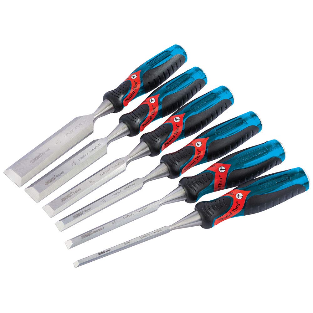 Draper 70419 Soft Grip Pound Thru Bevel Edge Wood Chisel Set (6 Piece)