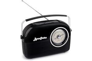 ByronStatics Radios Portable AM FM Radio with Bluetooth Speaker, Large Handle AC 120V Power Adaptor Or Battery Operated Large Dial Easy to Use Tuning Knob Telescopic Antenna Headphone Jack Black