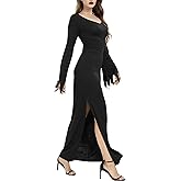 YAOHUOLE Women Floor Length Gothic Dress Sexy V-neck Halloween Costume Dress Witch Cosplay Dress