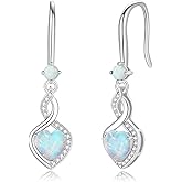FANCIME Heart Infinity Dangle Drop Earrings 925 Sterling Silver Heart Gemstone Birthstone Earring