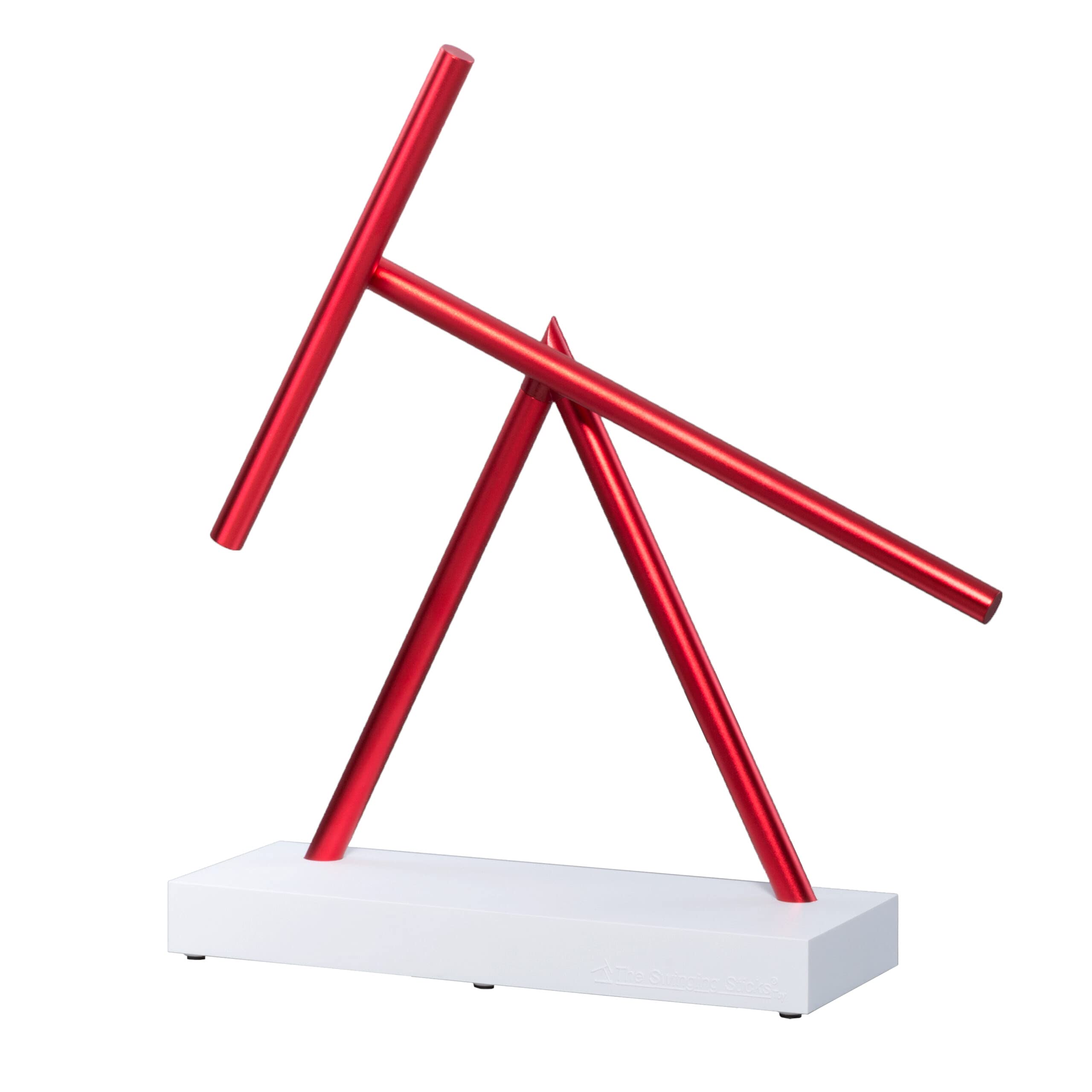 The Swinging Sticks Kinetic Energy Sculpture - Desktop Toy Version (White/Red)