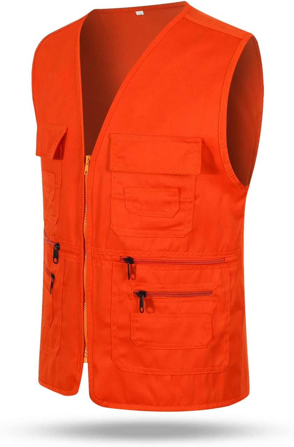 RizaneeMen's Hunting Vest Reddish Orange Safety Vests with Multiple Pockets (Tag 3XL / US XL)