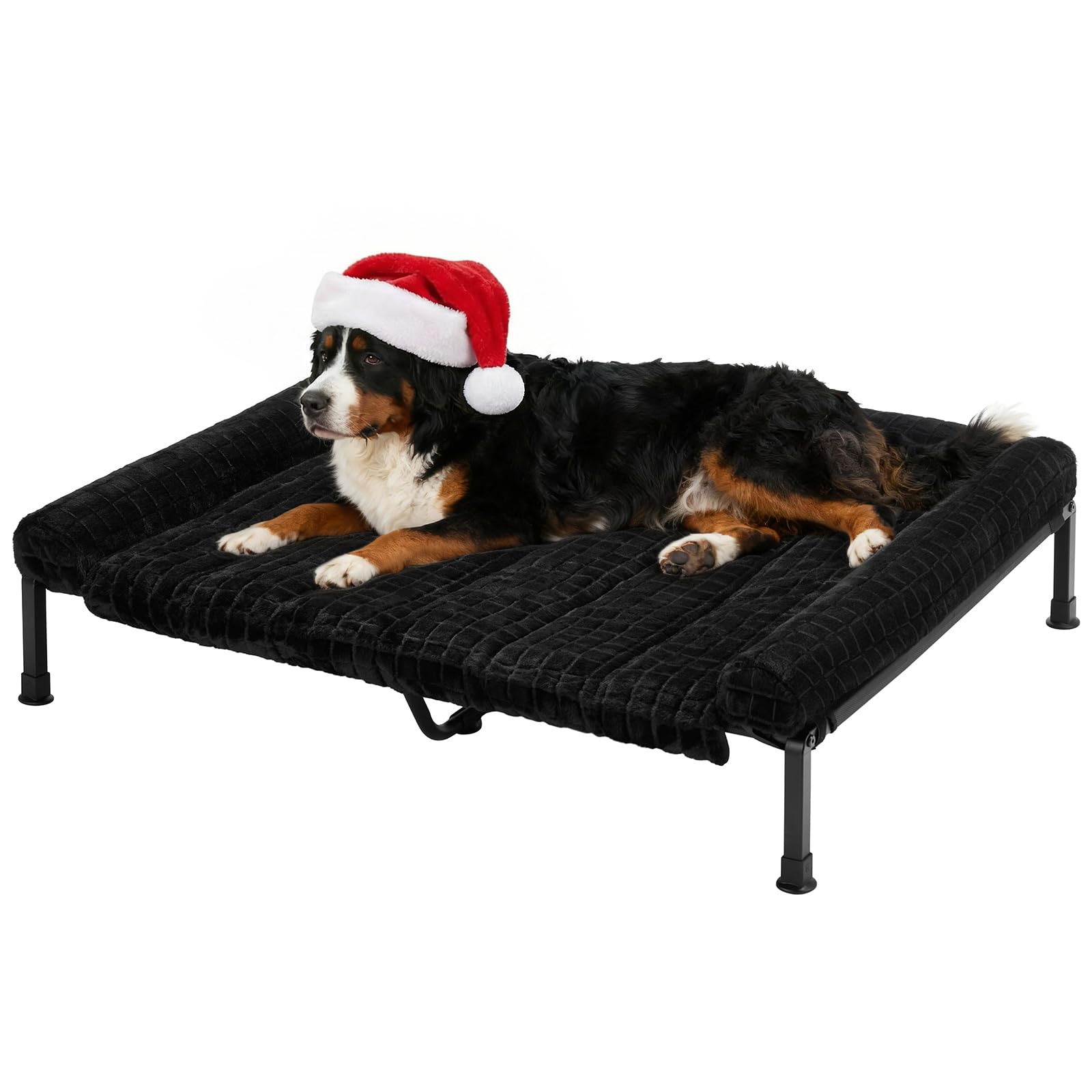 Photo 1 of ***MISSING MATTRESS PIECE*** Veehoo Elevated Dog Beds Large Sized Dog with Fluffy Plush Bolster Cushion, Washable Orthopedic Dogs Couch Bed, Raised Pet Cot with Removable Mat, Breathable Mesh, No-Slip Feet, 53 x 37 inches, Black