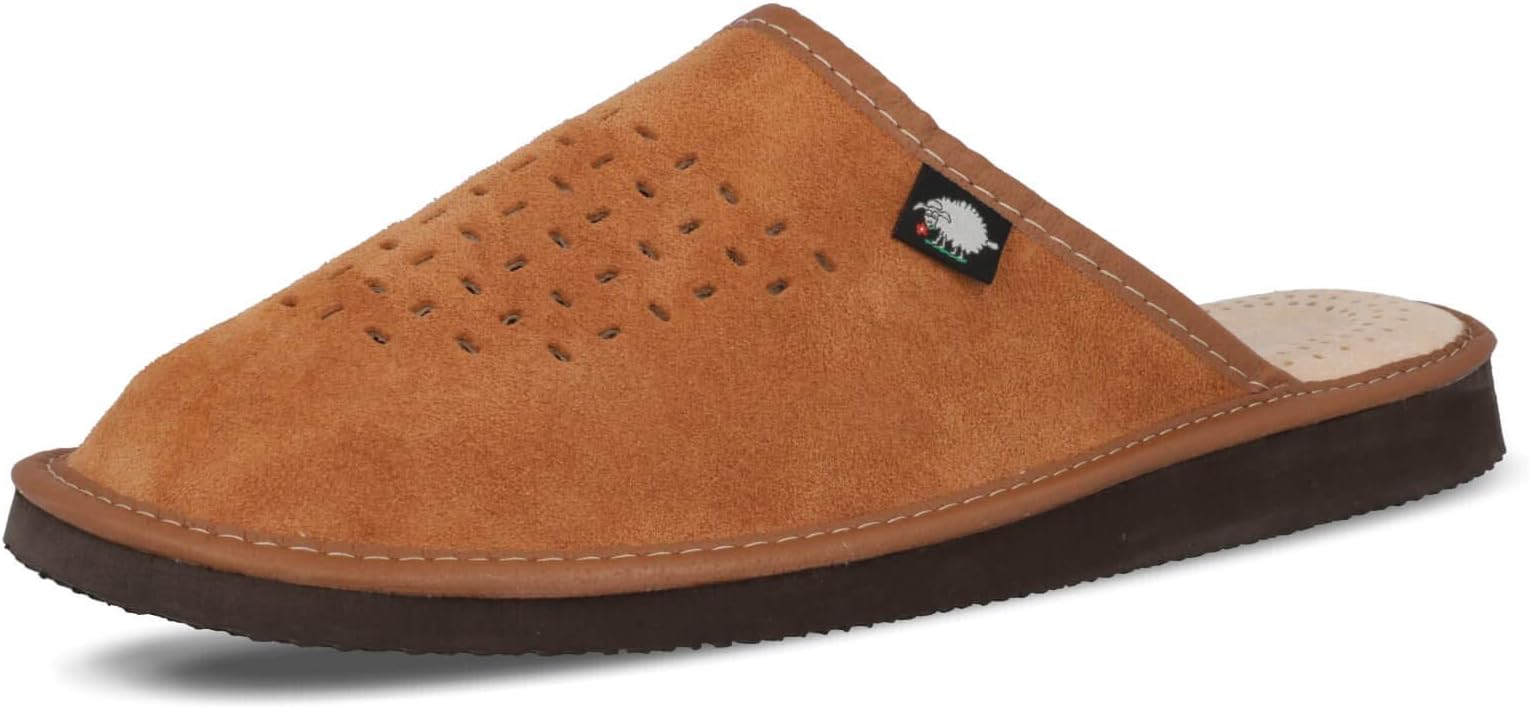 FOOTHUGS Men's Natural Leather Mule Slippers with Memory Foam Health Insole, Regular & Wide Fit